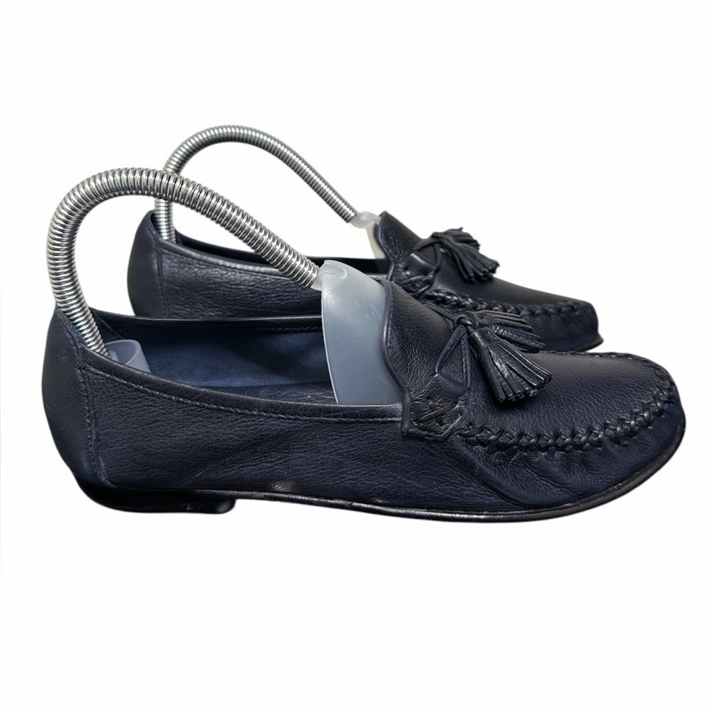 Cole Haan Loafer Womens 7.5 AA Tassel Navy Blue Leather Moc Toe Flat EUC